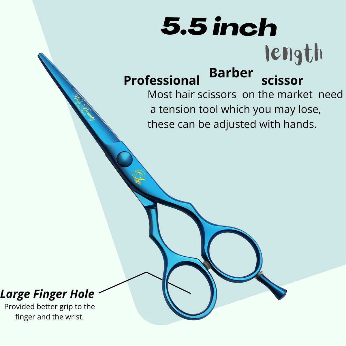 wish beauty,the royal elegance Wishbeauty Professional Hairdressing Scissors - 5.5 inch Hair Scissors for Women & Men - Barber Scissors for Hair Cutting - Sharp Scissor Blades - RightHand Hairdressers Scissors for Salon (Blue)
