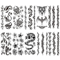 Yesallwas 10 Sheets Tribal Tattoos Spider Tattoos Dragon Temporary Tattoo Black Totem Pattern Tattoo Body Sticker for Men Women 3.54X7.48 inches (LXW)