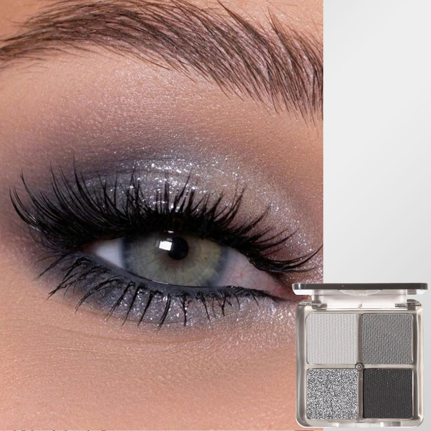 Black Silver Smoky Eyeshadow Palettes, Gray Cool Make-Up Palettes Shimmer Glitter Eye Shadow, 4-colour Gothic Highly Pigmented Long Lasting Shimmering and Matte Eye Shadow Palette