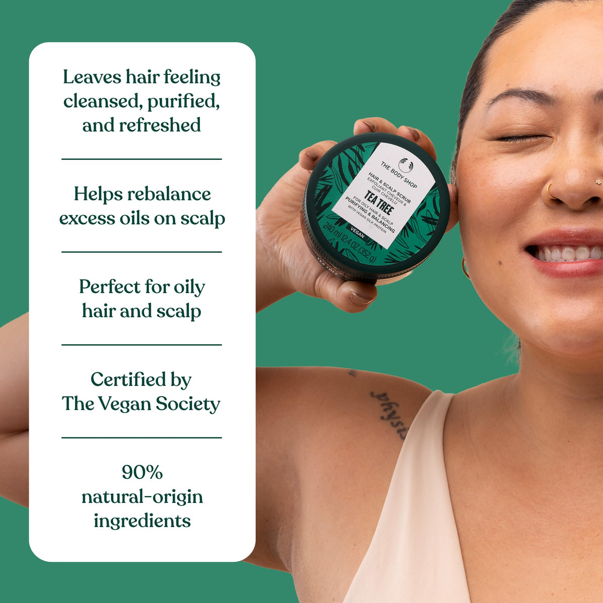 The Body Shop Tea Tree Hair & Scalp Scrub (1x 240ml), Purifying & Balancing Hair & Scalp Scrub, Exfoliate Scrub with Salt Crystals, Vegan Haircare for Oily Hair and Scalps