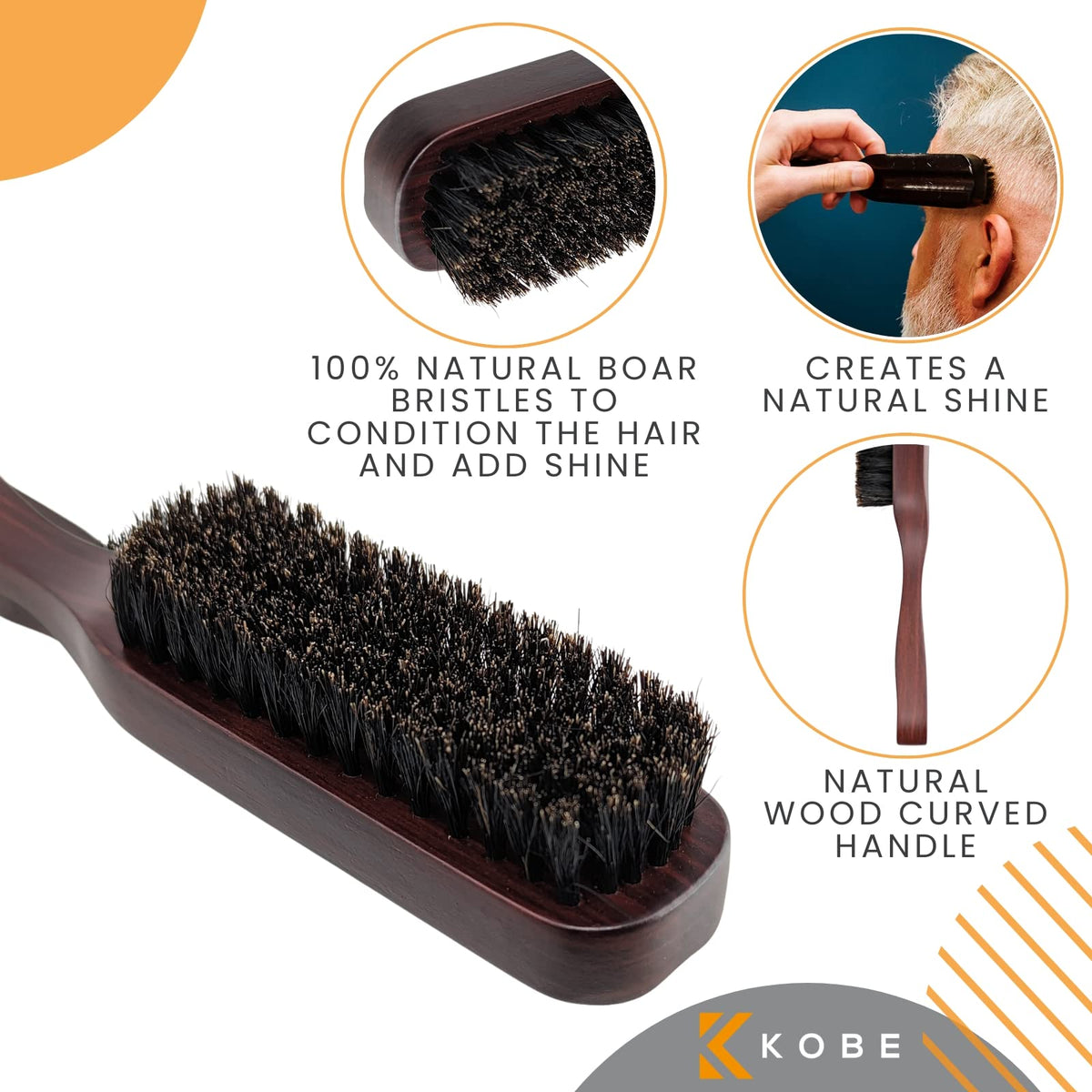 Kobe Professional Men's Beard and Fade Brush - Men’s Boar Bristle Hair Brush/Beard Brush - For Fading & Moustache Styling (Orson)