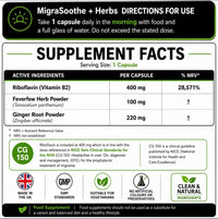 Bespoke Biotics Migraine Relief Feverfew + Ginger + Vitamin B2 Riboflavin 400mg per Capsule - Migrasoothe + Herbs NHS Recommended Ingredients UK Made Stress, Headaches Tremors & Energy Vegan. Vitamin B2 400 [60]