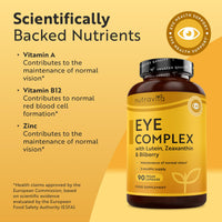 Nutravita Lutein Natural Eye Supplement – 90 Vegan Capsules - Zeaxanthin, Bilberry Extract, Vitamins A, B12 & Zinc – for Maintenance of Normal Vision – Made in The UK