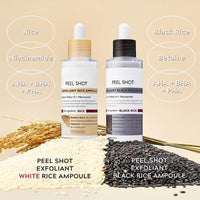 Lumiter Peel Shot Glow Rice Ampoule Duo, Face Exfoliator Rice Toner, Gentle Exfoliating Face Scrub for Blackhead Remover Dead Skin, Refines Pores, Radiant Complexion, AHA + BHA, Niacinamide, 80ml*2