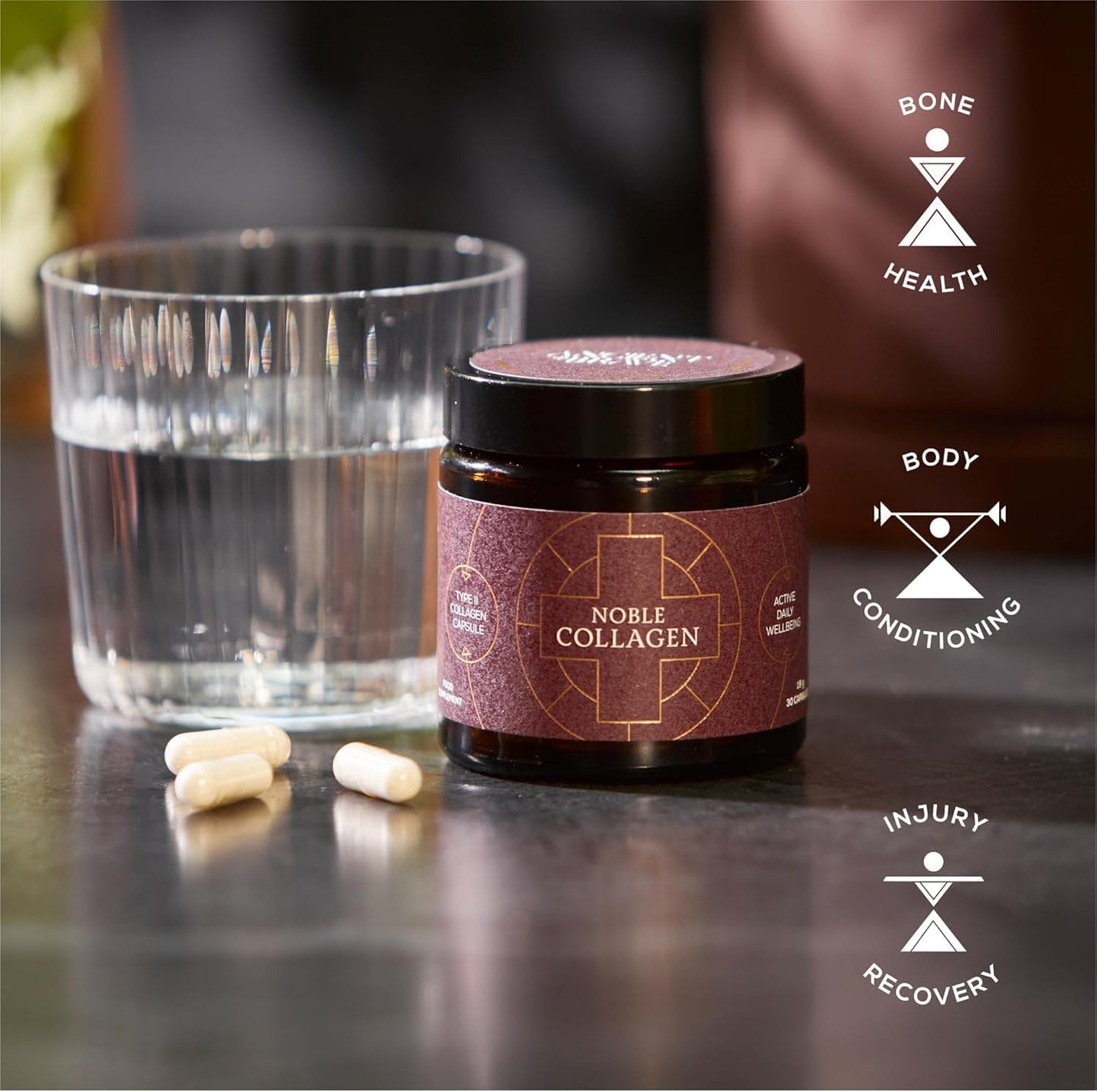 Ancient + Brave Noble Collagen - Type 2 Collagen Capsules for Joint Health, Healthy Bones & Ligaments - Enhanced with Vitamin C, Boswellia Serrata & Manganese - Gluten Free, Soy Free, 30 Capsules
