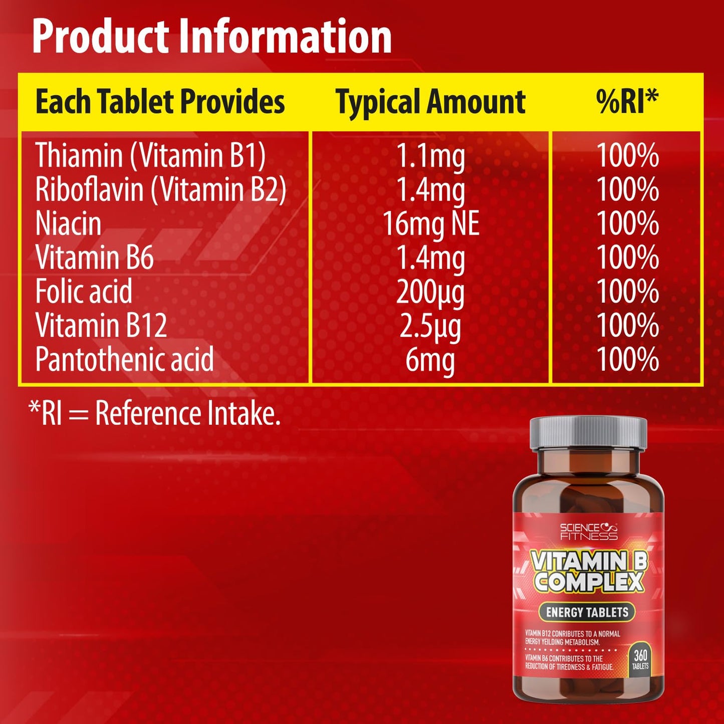 SCIENCE FITNESS B Complex Vitamins-360 Tablets, Suitable for Vegans B Complex Supplements, B1,B2, B6, B12 with Folic Acid