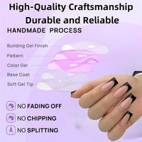 Yoowan 24pcs French Tip False Nails,Press On Nails Black,Black French Tip Na-Ils,Elegant,Black Square Stick On Na-Il,Suitable For Most Sizes,Sturdy,Durable,Reusable,For Women And Girls(With Jelly Gelatin)