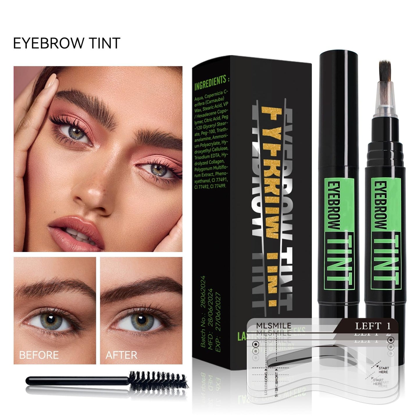 Mubuni Dark Brown Eyebrow Tint Kits,Brow Dye Kit Long-Lasting Eyeb/row,Eyebrow & Lash Tint,Semi-Permanent Lasting Dye,Permanent Eyebr/ow Colour,Waterproof Makeup Cream with Brow Cards & Brushe/s