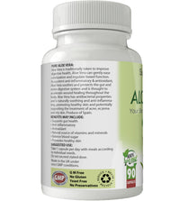 Simply Pure Aloe Vera for Digestive Health | 25mg Capsules x 90 | 200:1 Extract Equivalent to 5g Pure Aloe Vera Gel | Gluten Free | GM Free | Vegan