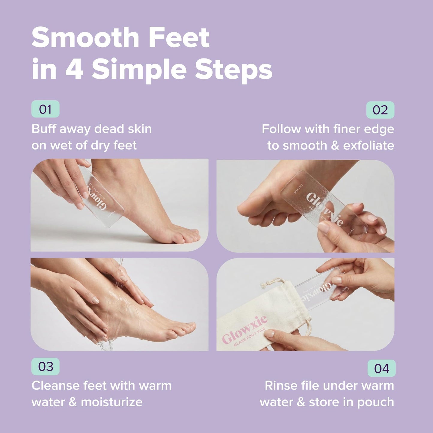 Glowxie Nano Glass Foot Files for Hard Skin – Callus Remover for Feet, Foot Scrubber & Foot Exfoliator – 2-in-1 Foot File & Heel Scraper for Wet & Dry Use – Pedicure Tool for Smooth Feet