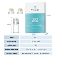 Lazzybeauty Hydra Needle 20 Derma Stamp Microneedling Pin Length 0.5mm, Serum Applicator Bottle Reusable with Extra 2 Replaced Roller Heads, for Anti-aging Skin Care Hair Beard Growth Stimulation