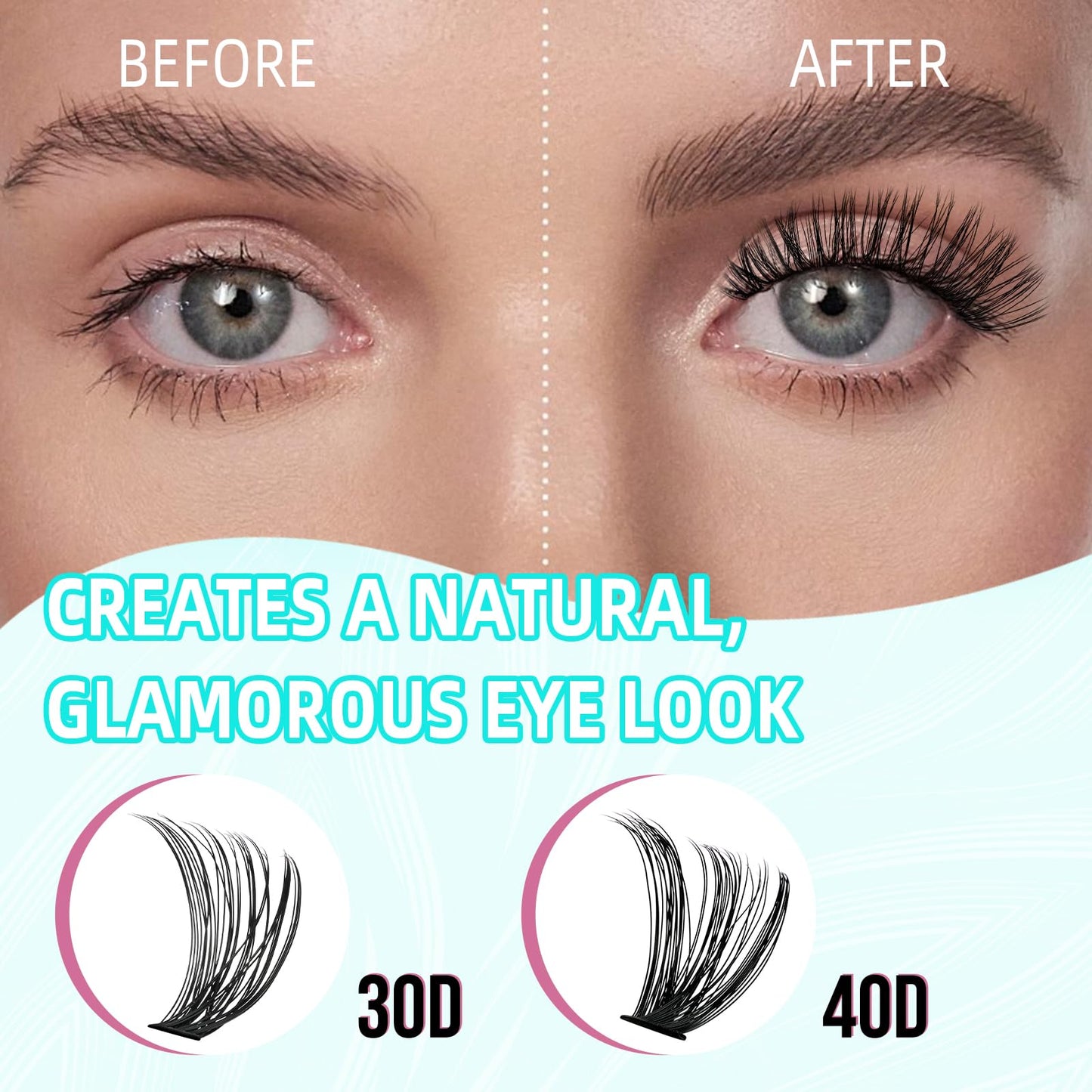 AMZGIRL LASH Lash Extension Kit 280PCS Eyelash Clusters 30D 40D DIY Eyelash Extension Kit Individual Lashes Natural Lash Clusters Kit with Lash Bond and Remover Waterproof, Lash Tweezers(D-Mix9-16mm Kit)