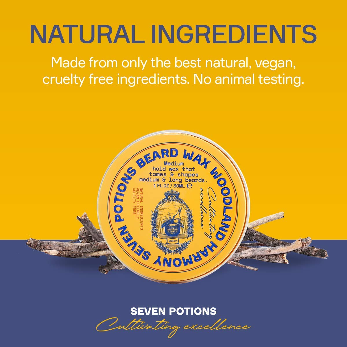 SEVEN POTIONS Seven Potions Beard Wax for Men — Medium Hold Styling Wax to Shape And Nourish Your Beard — All-Natural, Vegan, Cruelty Free — Woodland Harmony (30 ml)