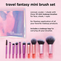 REAL TECHNIQUES Real Techniques Travel Fantasy Mini Brush Kit, Makeup Brushes For Eyeshadow, Highlight, Contour, Powder, and Concealer, Travel-Sized Brushes and Cosmetic Bag, Synthetic Bristles, 11 Piece Set