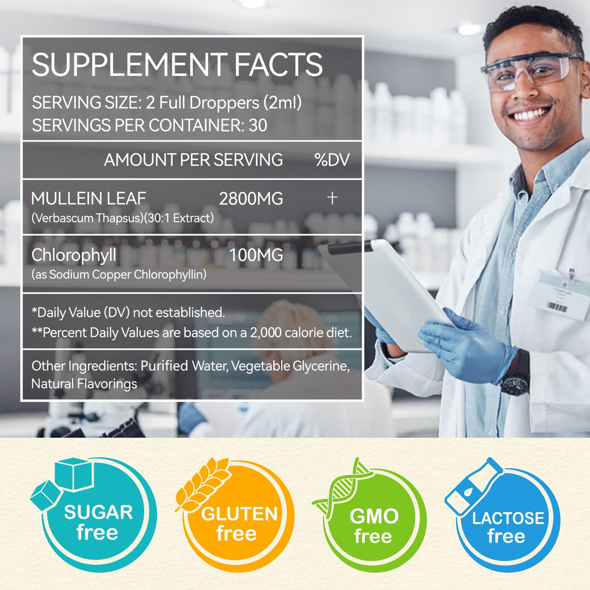 herlosfeel Mullein Leaf Extract for Lungs, 60ml Mullein Leaf Liquid Drops,Natural Mullein Drops for Lungs Cleanse, & Premium Mullein Leaf Extract Fast Absorption Rich in Chlorophyll Vegetarian & Health Supplemen