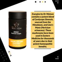 Dr Watson Energize Max Mushroom Supplement & Multivitamin Capsules| Cordyceps Lions Mane Vitamin B Complex Ginseng | Boost Your Performance | 60 Capsules
