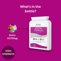 Ryxx Biotin Complex 10,000µg | High Strength Biotin for Hair Growth, Skin & Nails | 120 Vegan Tablets | Made in the UK by RYXX