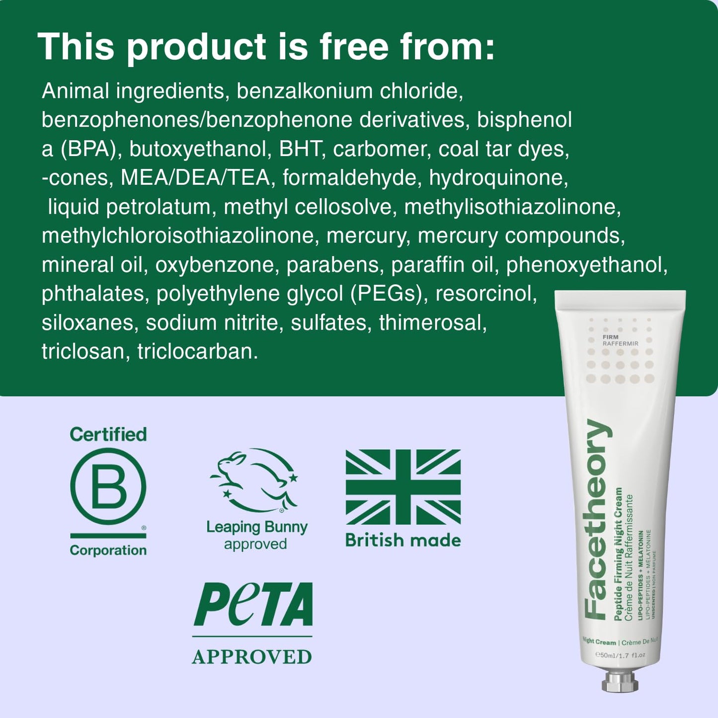 facetheory Peptide Firming Night Cream (Unscented) - Anti Wrinkle Night Cream with Melatonin to Repair & Nourish Skin - Night Moisturiser to Reduce Fine Lines & Wrinkles & Restore Firmness (50 ml)