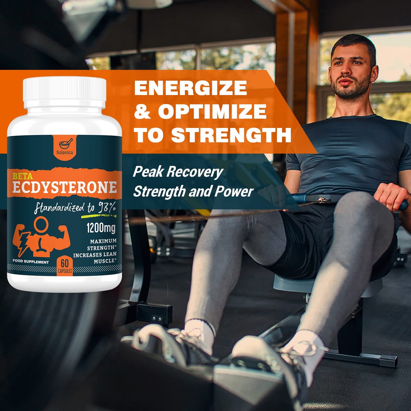 Solavica Beta Ecdysterone Supplement 1200mg -98% Maximum Purity Ecdysterone for Lean Muscle Building & Strength Gains, Promotes Endurance & Muscle Growth (60 Capsules)-1 Month Supply