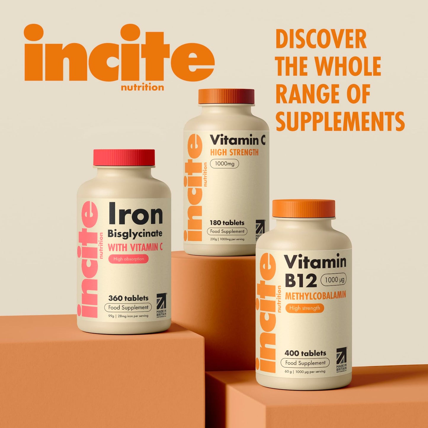 Incite Nutrition Vitamin B12 Tablets 1000 mcg. +1 Year Supply of High Strength Methylcobalamin. Boost Energy and Support Nervous System. Easy to Swallow, Non-GMO, and Suitable for Vegetarians & Vegans