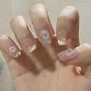 Maggidea French Cute False Nails Extra Short Kids Stick on Nails with Mermaid Bubble Beads 24pcs Square Press On Nails with Glue Sweet Colour Design Funny Fake Nails for Women (Sweet Heart)