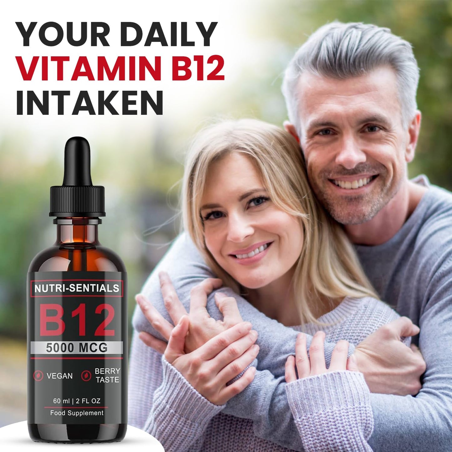 Nutri-Sentials Vitamin B-12 Liquid Drops - 5000 mcg Methylcobalamin High Strength Supplement, for Increasing Metabolism, Immunity, Energy and Improving Concentration & Mood - Vegan Berries Flavour, 60ml