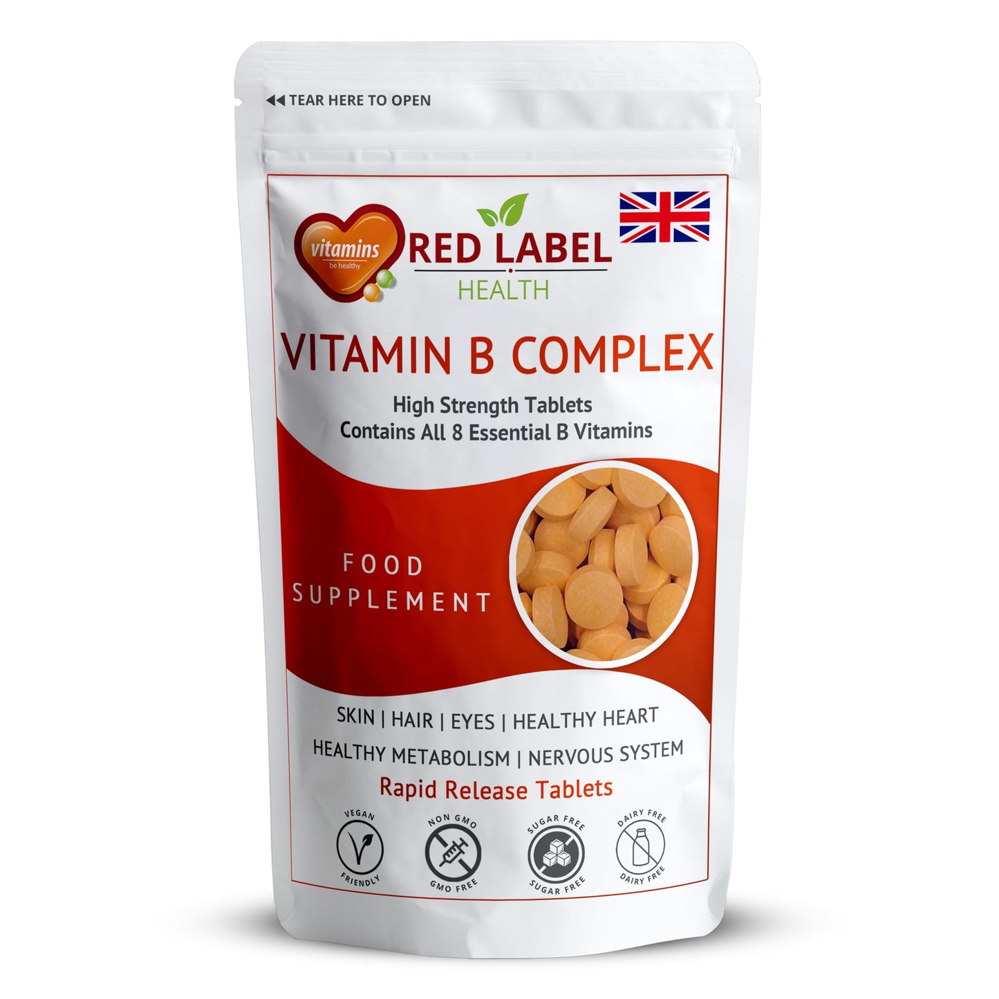 Red Label Health Vitamin B Complex High Strength, Pack of 300 Tablets (9+ Months Supply), All 8 Essential B Vitamins in 1 Tablet for Men & Women, B1, B2, B3, B5, B6, B12, Biotin & Folic Acid, UK