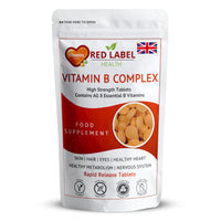 Red Label Health Vitamin B Complex High Strength 90 Tablets (3 Months Supply) - B1, B2, B3, B5, B6, B12, Biotin & Folic Acid for Men & Women, Vegan & Vegetarian-Friendly