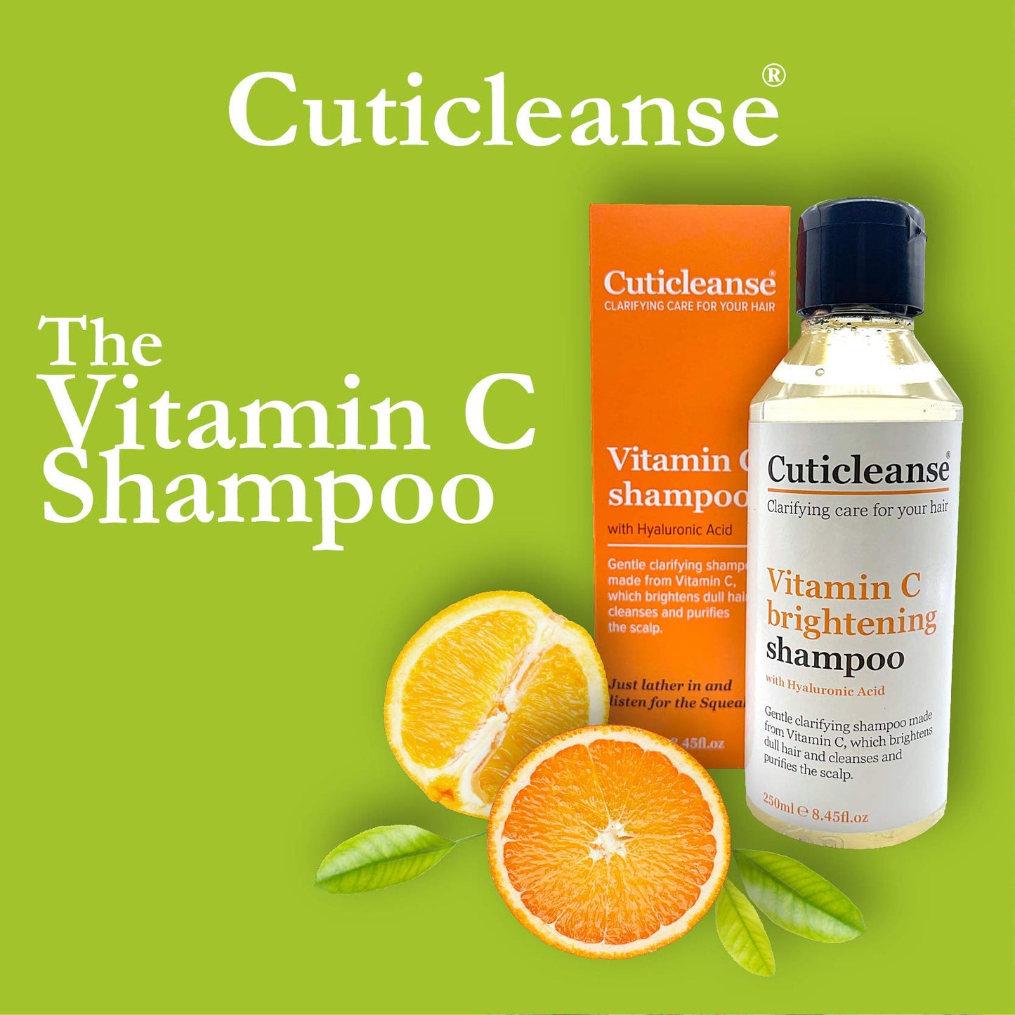 Cuticleanse Vitamin C Shampoo - Anti-dandruff Shampoo for Oily Scalp- Long Lasting Hydration Shampoo - with Hyaluronic Acid for Damaged, Curly, Dyed & Oily Hair, 250ml
