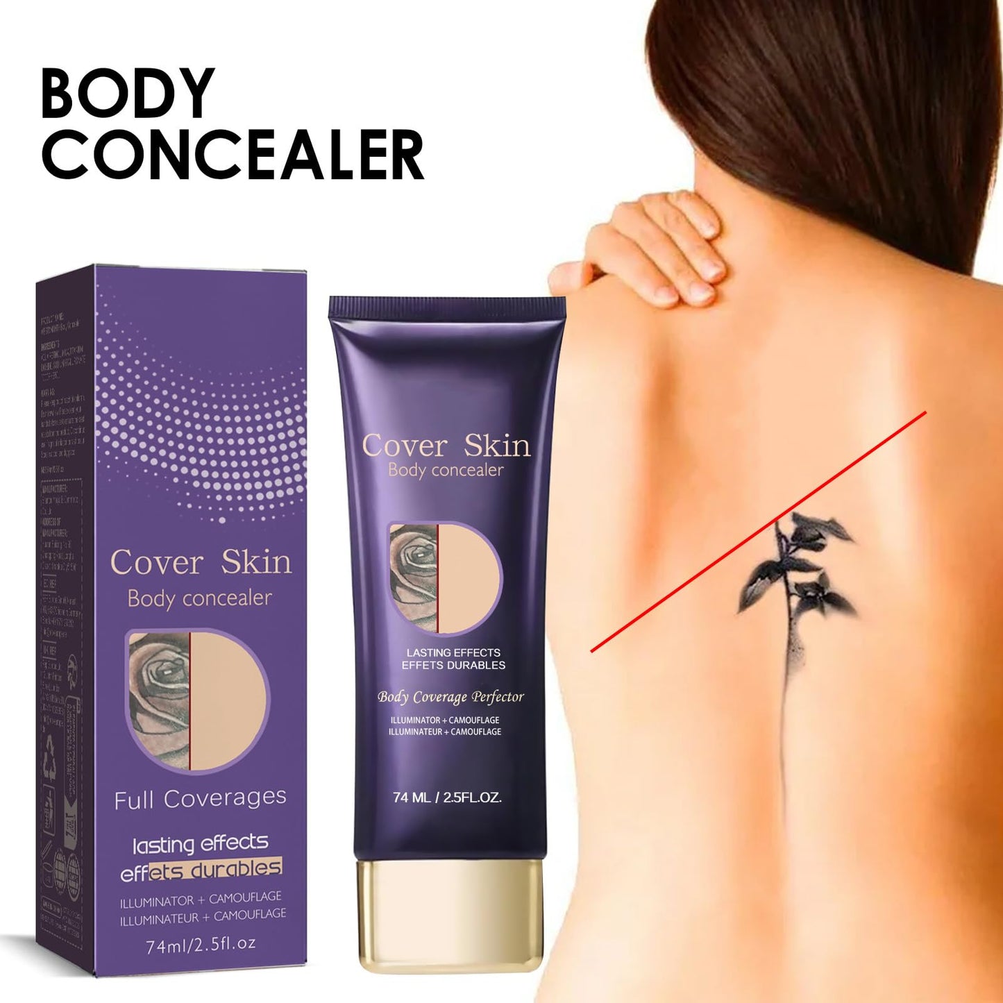 NoraGlaze Body Coverage Perfector for Legs – Full Coverage for Tattoos & Imperfections – Long-Lasting, Buildable Formula Includes Precision Concealer Brush for Seamless Application (1PCS)