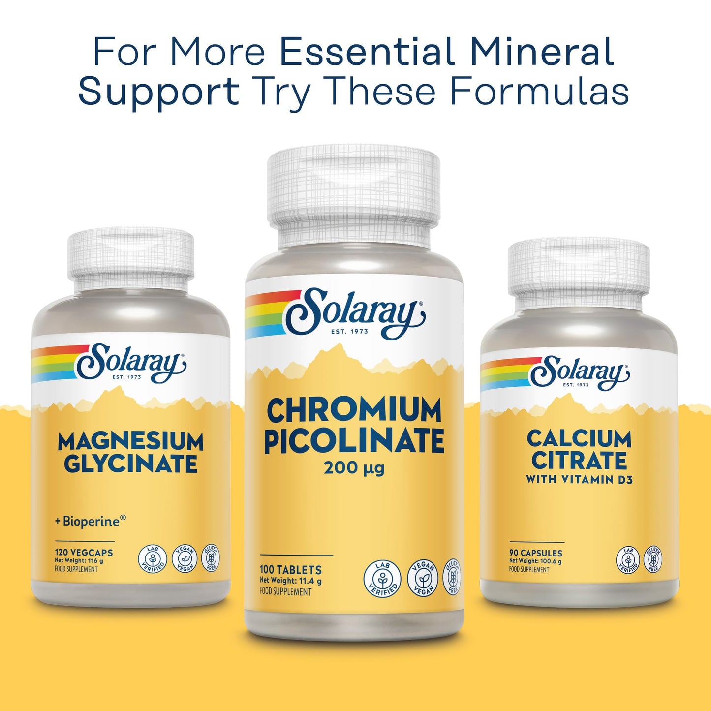 SOLARAY Solaray Chromium Picolinate 200mcg - 100 Vegan Tablets - High Absorption Chelated Supplement for Men and Women - Lab Verified & GMO Free