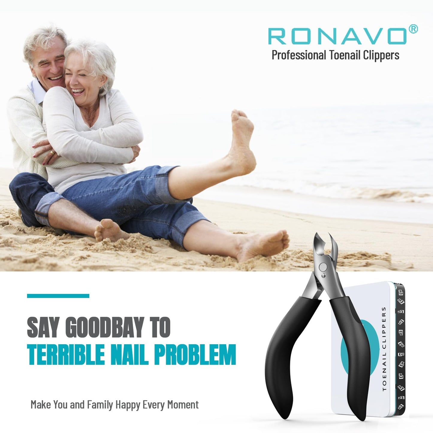 Toenail Clippers for Thick Nails - Heavy Duty Professional Thick & Ingrown Toe Nail Clipper for Men & Elderly, Large Toenail Scissors for Seniors/Mens/Women,Long Handle Safety Strong RONAVO(Black)
