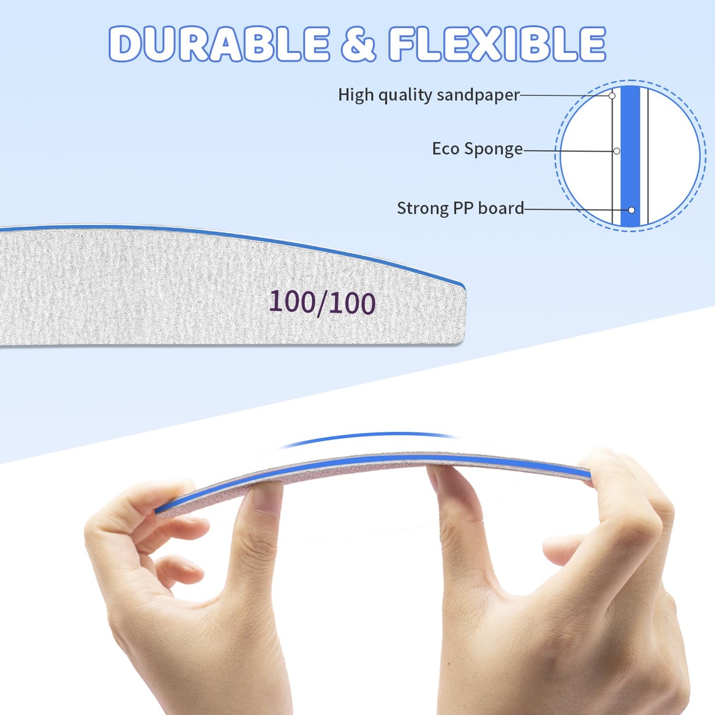 Selistamm 12 PCS Double Sided Emery Board Nail Files, 100/100 Grit for Acrylic & Natural Nails, Washable & Reusable
