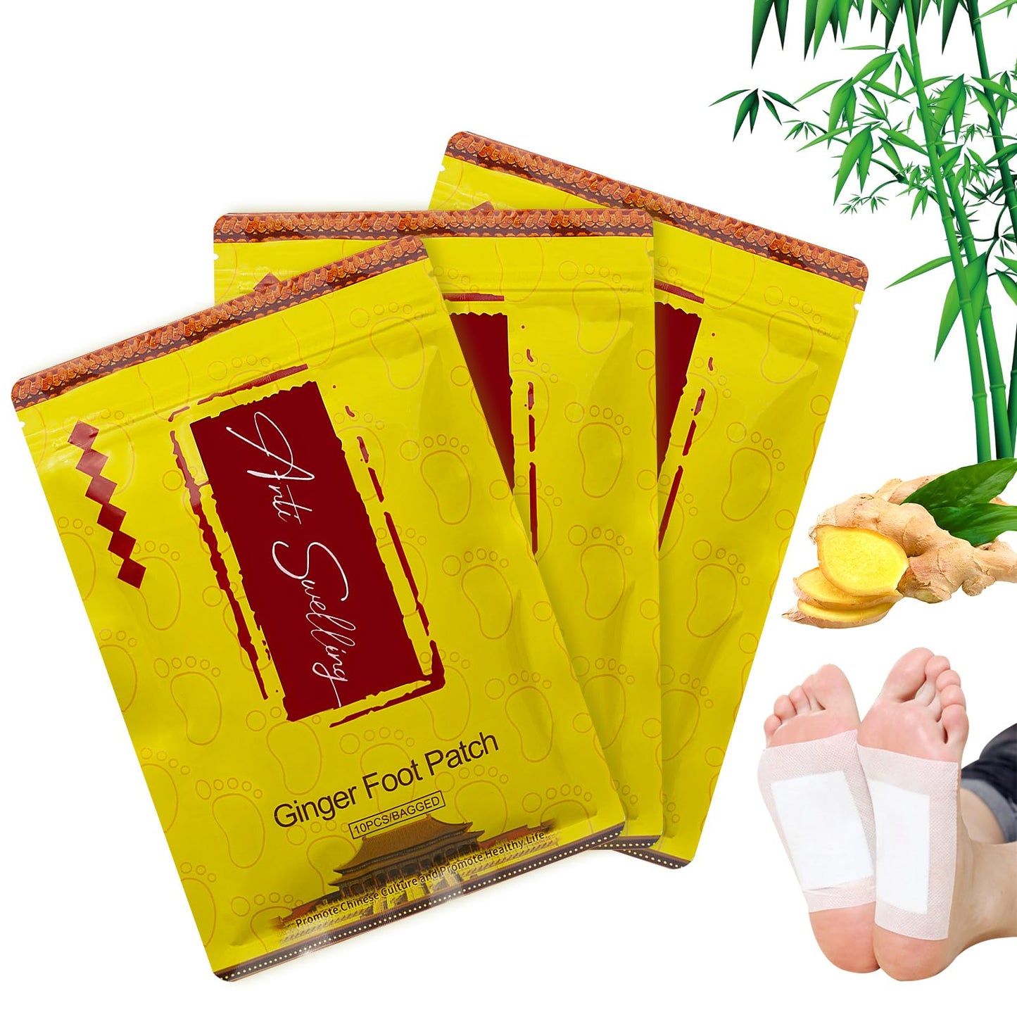 DRTRU 30pcs Ginger Detox Foot Pads - Anti-Swelling Ginger Detox Patches, Cleansing Foot Pads for Stress Relief & Better Sleep