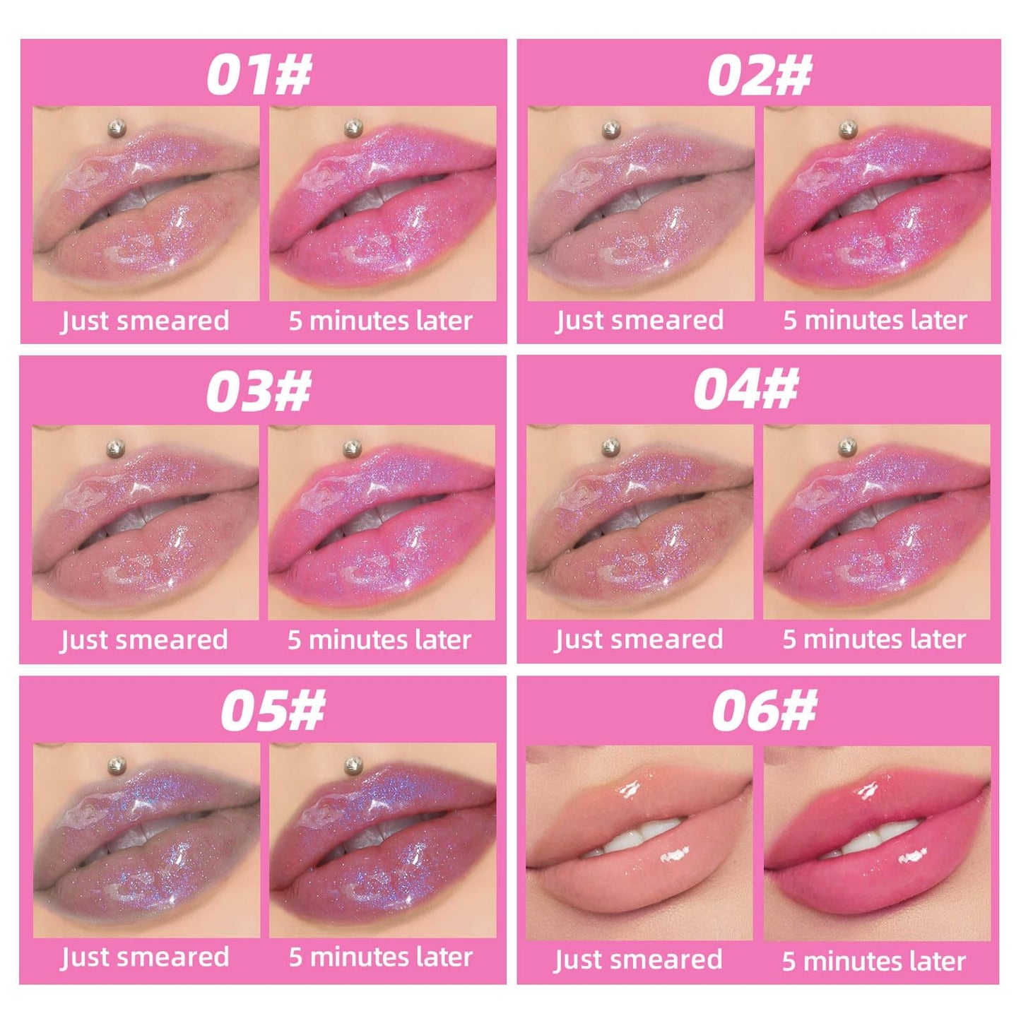 Allbestaye Color Changing Lip Oil, Warm Temperature Color Changing Moisturizing Lip Gloss Lip Oil Moisturizing Lip Oil, Rich Gloss Long Lasting Moisture, Big Brush Color Changing Lip Oil