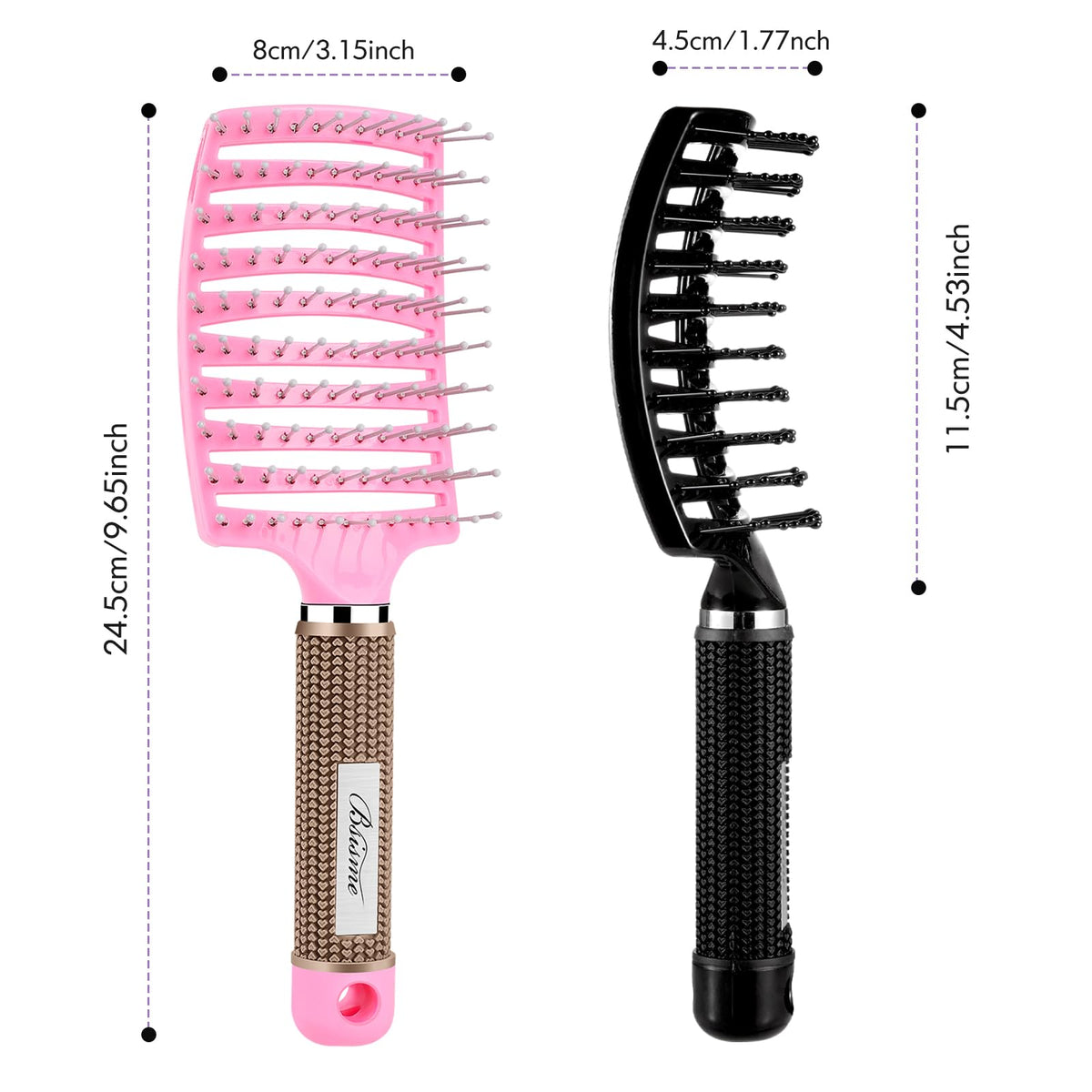 Bsisme 2Pcs Hairbrush for Women, Men and Kids, Detangling Curved Vent Brush for Long Thick Thin Curly Wet or Dry Hair, Styling Tool (Pink & Black)