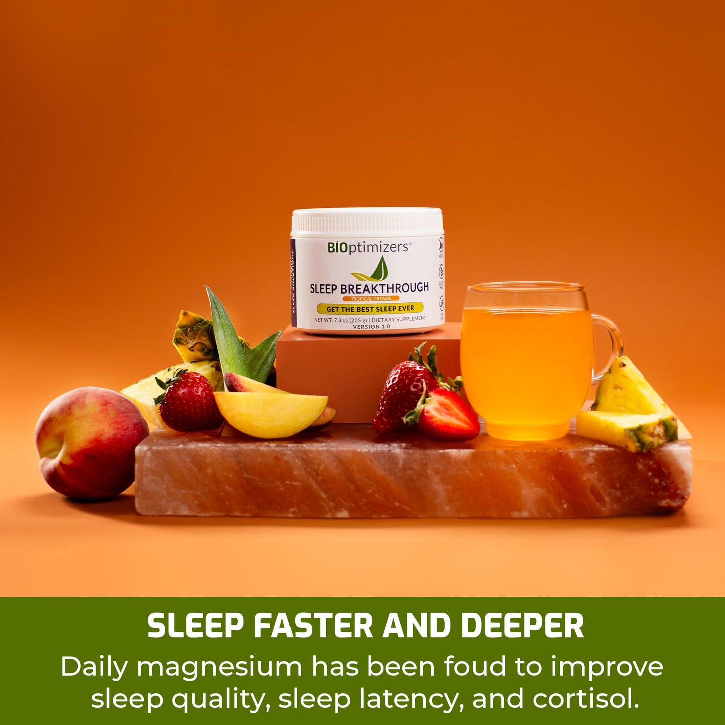 BiOptimizers Sleep Breakthrough 1.0 | Natural Powder Support Supplement, Calming Relief Aid Adults, Non Habit Forming | Tropical Dreams Flavour | 205g