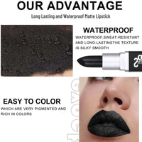 NLFOX Black Lipstick - Matte Black Lip Stick Highly Pigmented - Waterproof Halloween Makeup Smooth Lip Gloss - Vegan Long Lasting Creamy Texture Lipstick for Women Girls on Halloween
