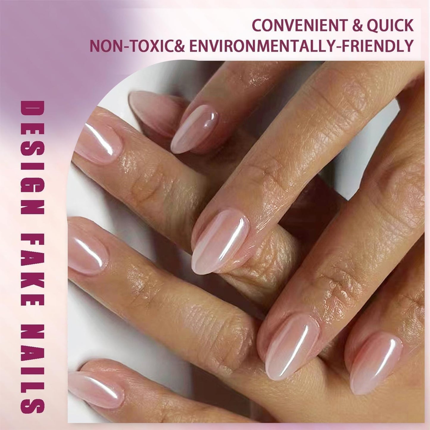 Generic Natural Pink Glossy Oval Press On Nails With Seamless Gradient - Reusable Short False Nails Kit For Everyday Office Wear And Formal Occasions Featuring High Shine Manicure And Easy Application