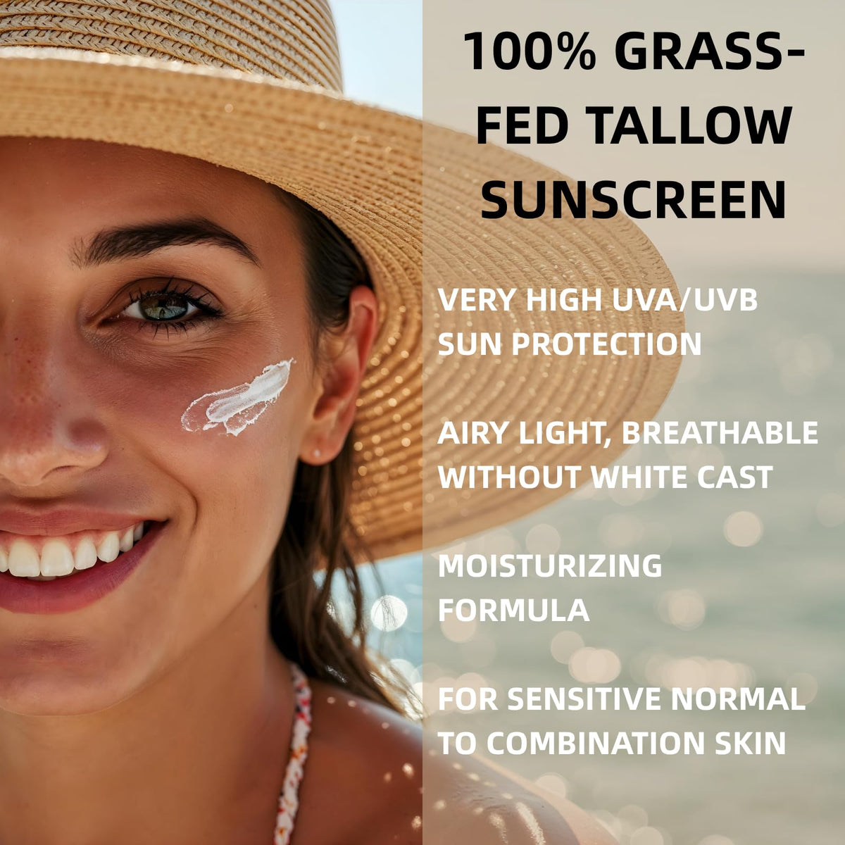 IZBEAUVO Beef Tallow Sunscreen SPF 50 PA++, Tallow Sun Cream, Organic Natural Beef Tallow Sunblock for Face, Hydrating Non-Greasy Travel Size Face & Body Sun Cream, UVA/UVB Protection, Water-Resistant