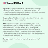 Vegan Omega 3 Capsules (Softgels) - 2000mg per Serving - 90 Softgels (45 Days Supply) - Algae Oil Omega 3 - Derived from Microalgae Schizochytrium - High Strength Omega-3 Nutritional Supplements
