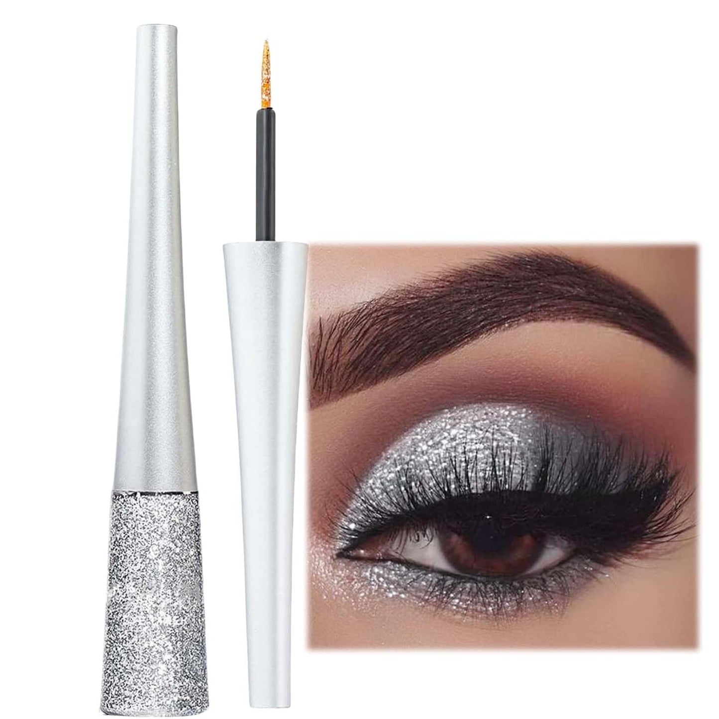 FresFresi Smudge-proof Silver Glitter Eyeliner - Liquid Glitter Eyeshadow with Waterproof Sparkle for Long-Lasting Eye Makeup - Quick Dry Shimmer Liner for Women