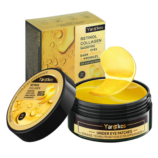 Coukula 24K Gold Undereye Mask (60 Pcs), Collagen Hydrating Gel Pads, Reduce Puffiness, 30 Pairs Under Eye Patches for Dark Circles Puffy Eyes Treatment, Wrinkle, Women Men Beauty Personal Skin Care Products