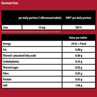German Iron Drink Effervescent Tablets 60 Servings - Cherry Flavour – 14 mg Iron, Sugar Free, Vegan – T&D Pharma – Made in Germany