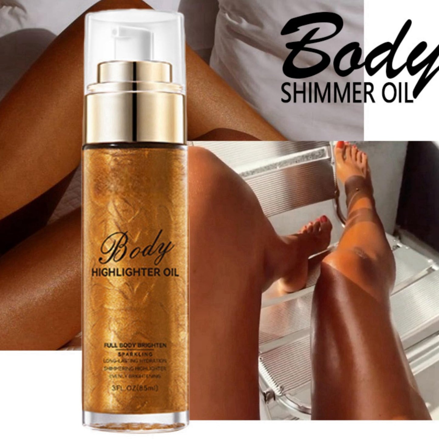 HIVETZ Body Shimmer Oil,Waterproof Body Highlighter Makeup,Moisturizing Liquid Luminizer, Non-Sticky Body Glow Shimmer Lotion for Face and Body,Body Smooth Light Shimmer Glow Oil,80ml (#03-Bronze Gold)