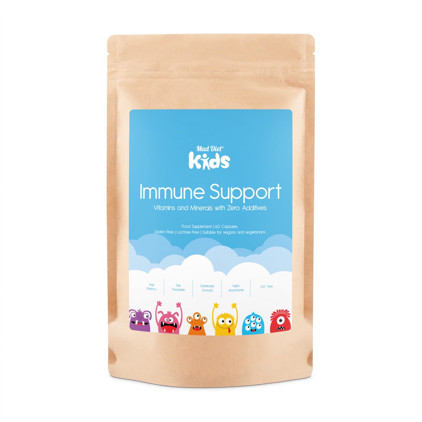 Mad Diet Kids Immune Support – Zero Additives – 60 Capsules - Non-GMO Immune Support for Kids