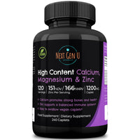 NGU Next Gen U Calcium Magnesium Zinc - Essential Mineral Supplement - 240 Vegan Caplets - for Immune Support and Bone Strength - for Adults Women and Men - by NextGenU