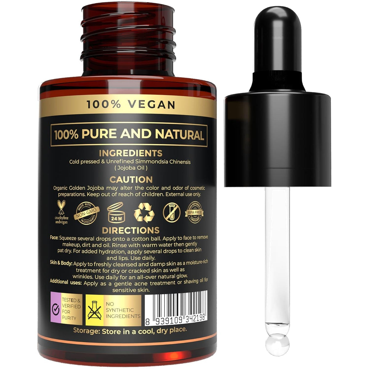 The Organic Forest – VEGAN . PURE . NATURAL 100% Pure Cold Pressed Unrefined Organic Jojoba Oil | Skin Care & Makeup Remover | Moisturizing Body Oil for Dry & Wrinkle Skin | USDA Certified Cleansing Oil, Hair Oil, Lip Oil & Massage Oil |