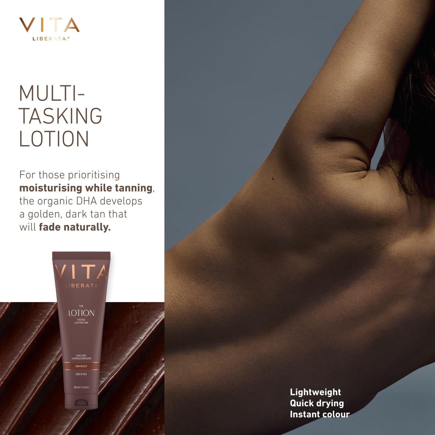 VITA LIBERATA Tinted Tan Lotion Dark 200ml & Mitt Bundle, Hydrating Tanning Lotion, Sun-Kissed Tan, Designed for Face & Body Use, Tinted, Lasting Tan, Streak Free Blend