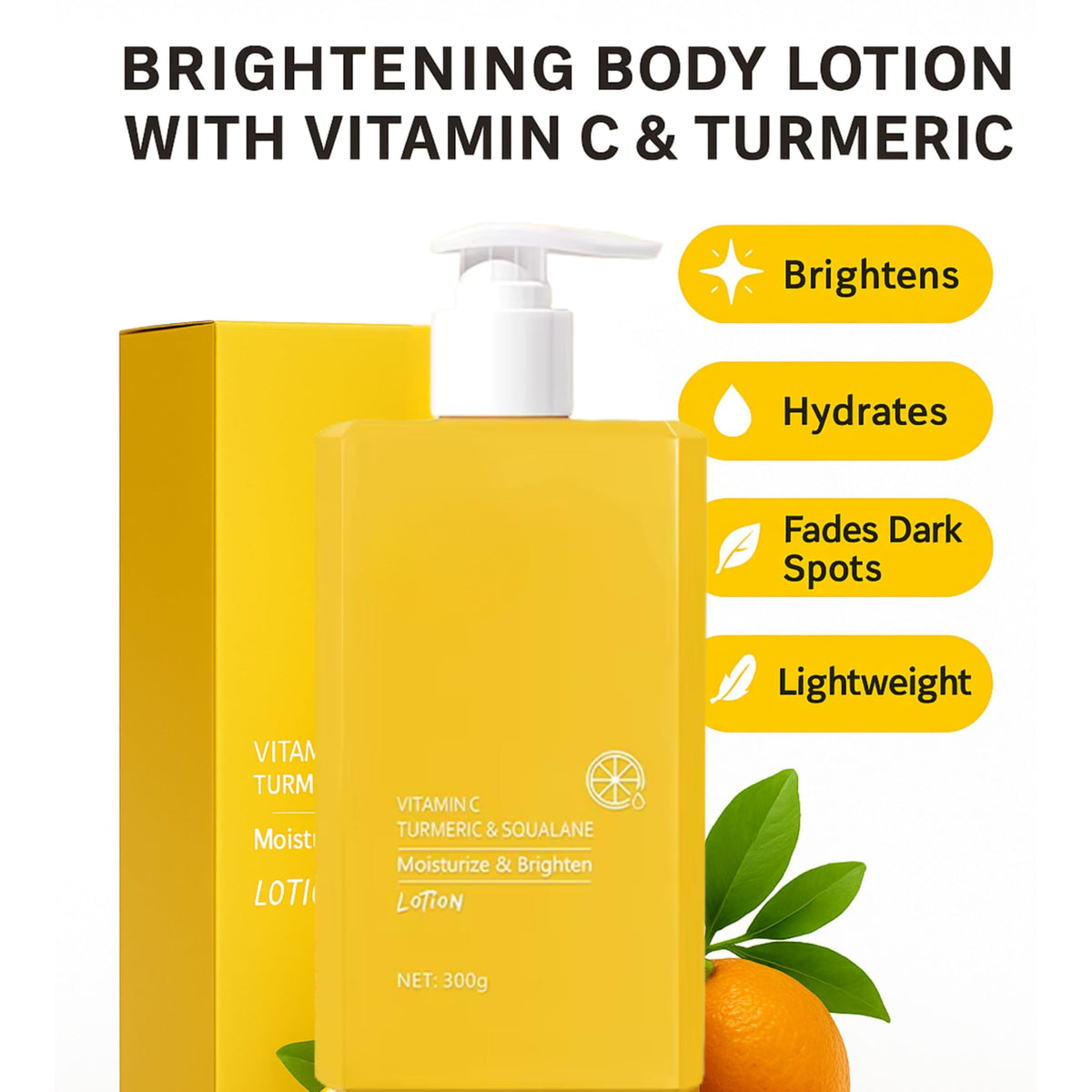Prosperina MED Vitamin C & Turmeric Brightening Cream – Face & Body Lotion Hydrating Moisturiser with Squalane – Fades Dark Spots, Uneven Tone & Dry Skin – Firming Anti-Aging, Vegan & Dermatologist-Tested 300ml